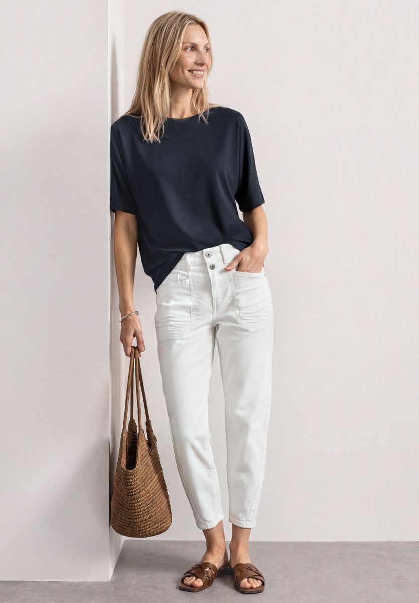 Basic Shirt mit Boat Neck und Elastikbund