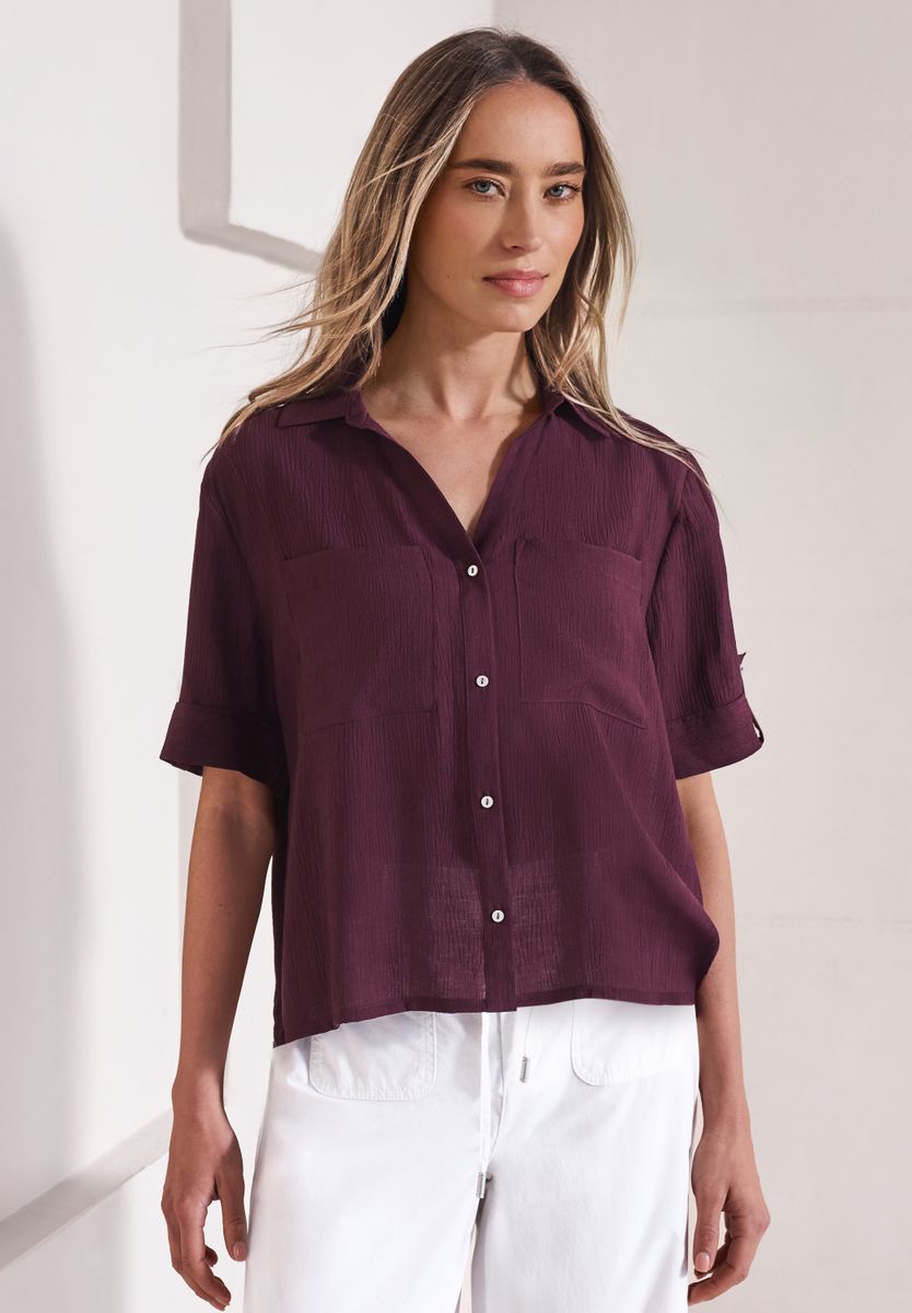 Kurzarm Hemdbluse mit Turn-Up-Details