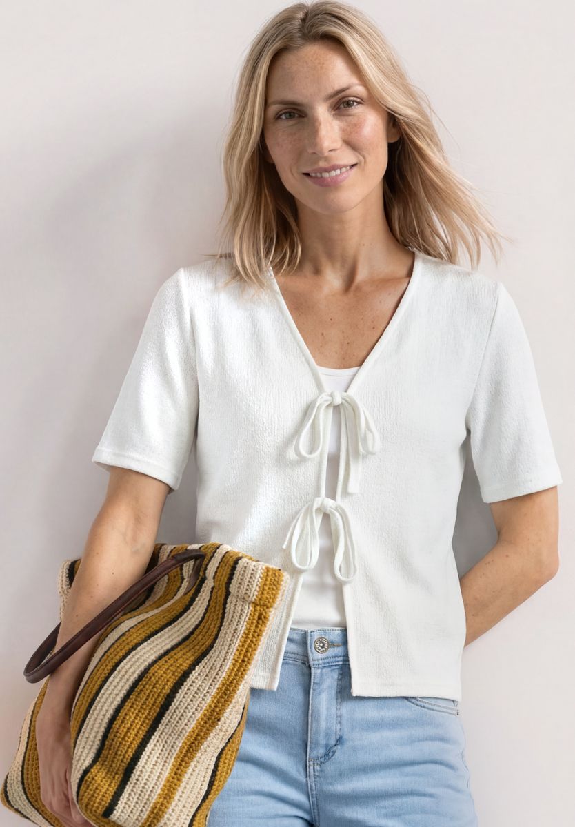 Jacke im Strick-Look mit Bändern