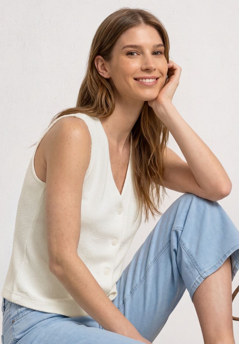Weste in Feinstrick-Optik mit V-Neck