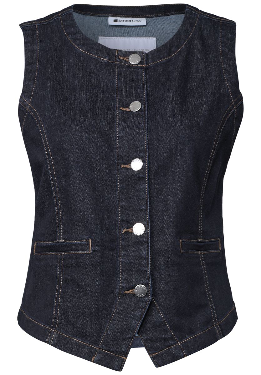 Denim Weste mit Rundhals und Knöpfen
