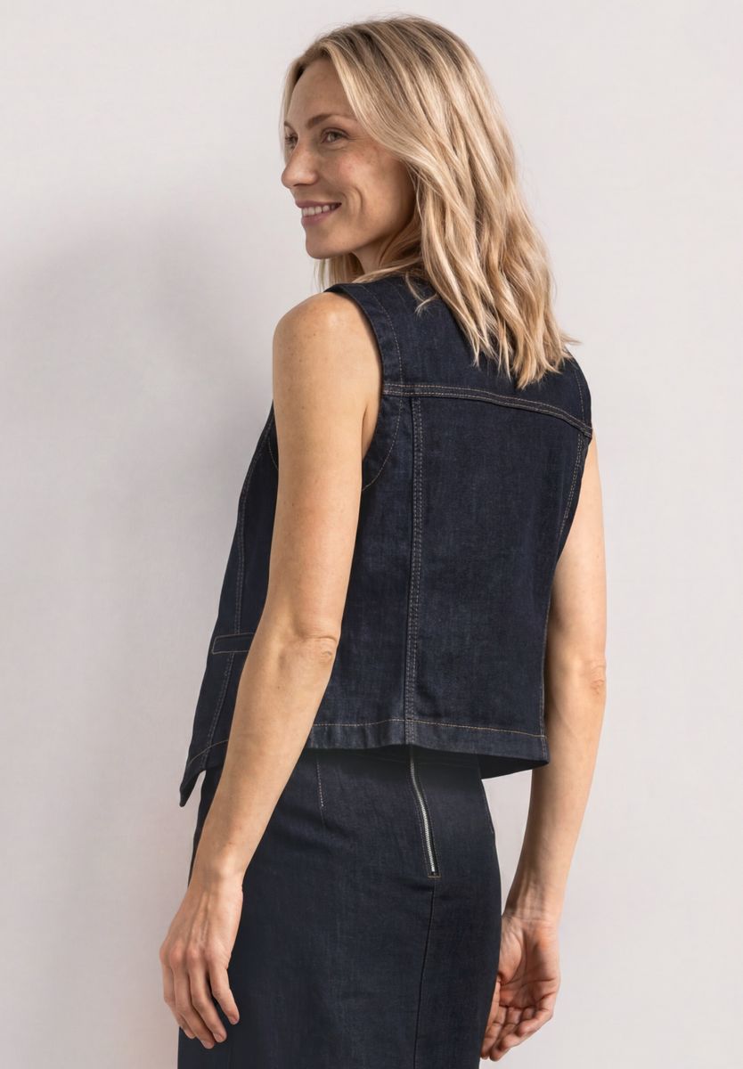 Denim Weste mit Rundhals und Knöpfen