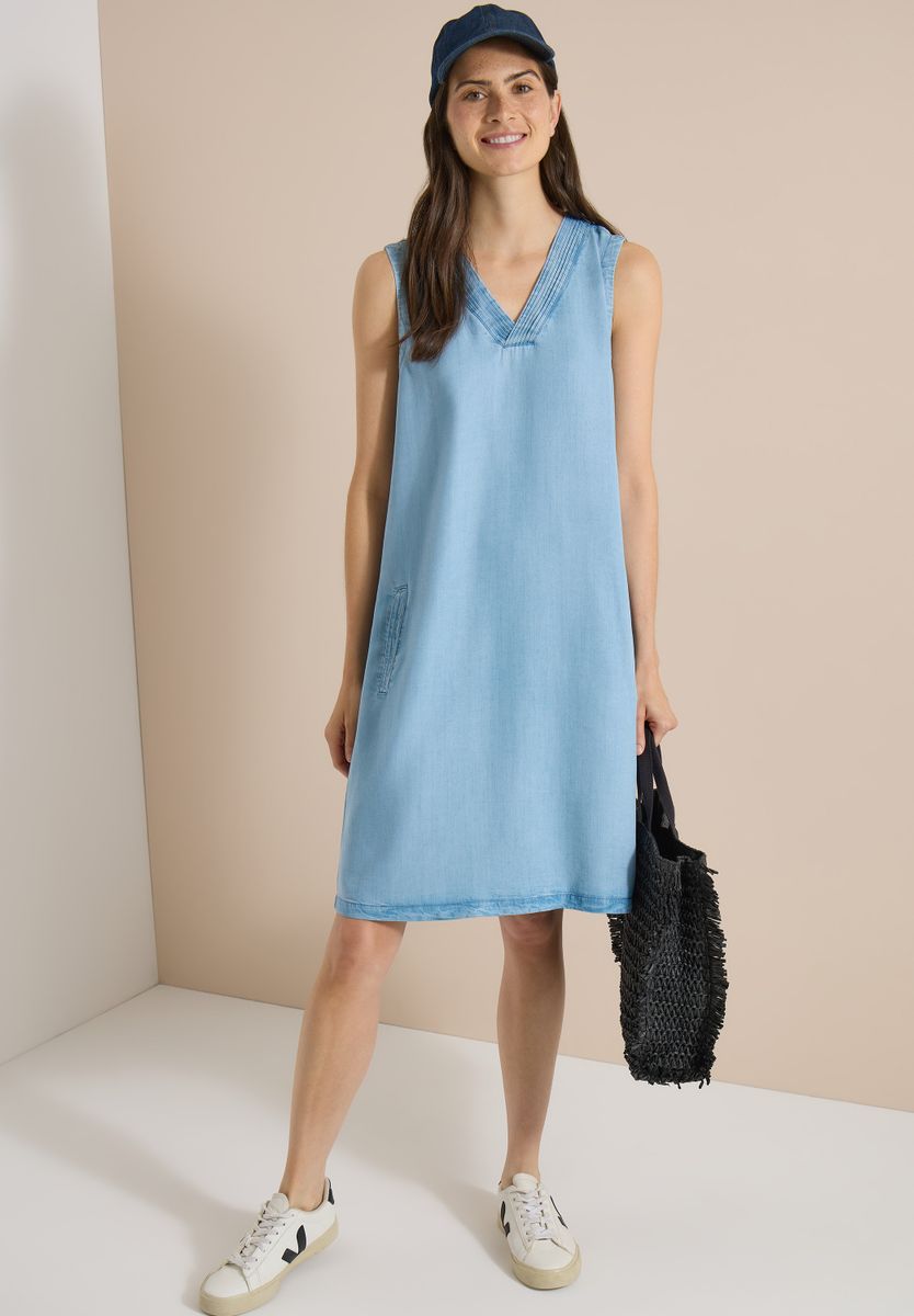 Knielanges Kleid aus Lyocell mit V-Neck