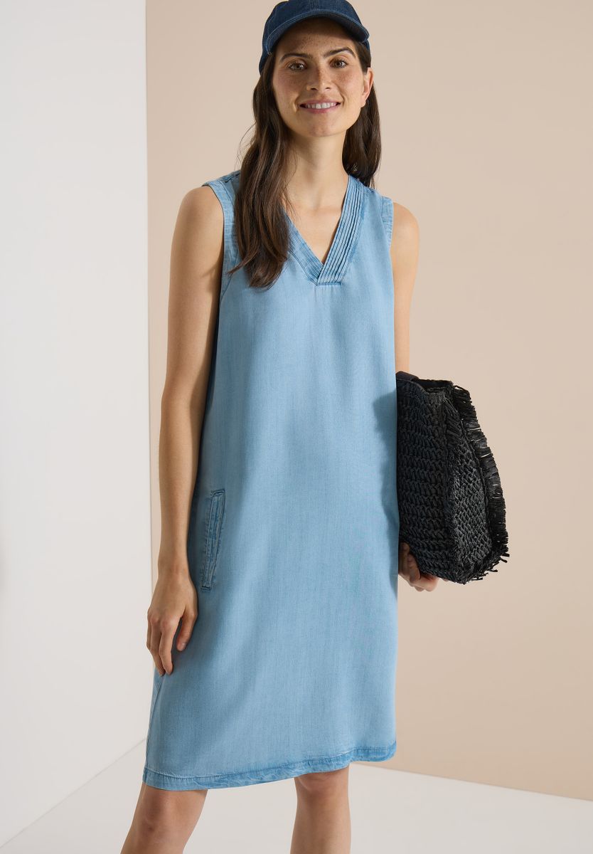 Knielanges Kleid aus Lyocell mit V-Neck