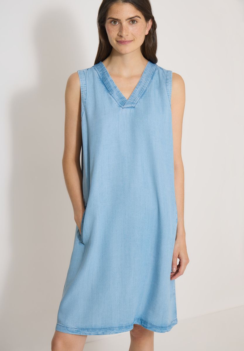 Knielanges Kleid aus Lyocell mit V-Neck