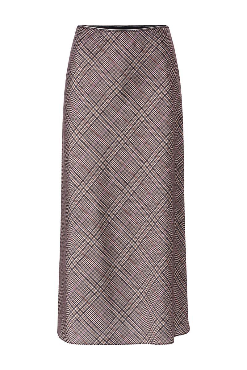 Printed Satin Midi Skirt with Check