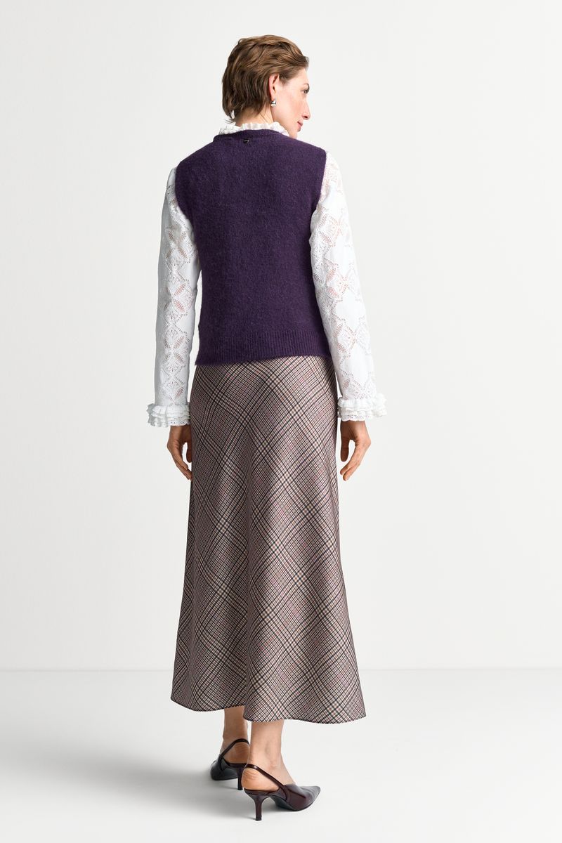 Printed Satin Midi Skirt with Check