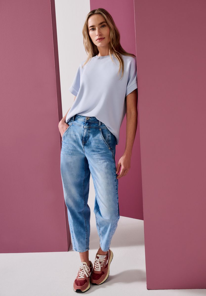T-Shirt im Silk-Look mit Rundhals