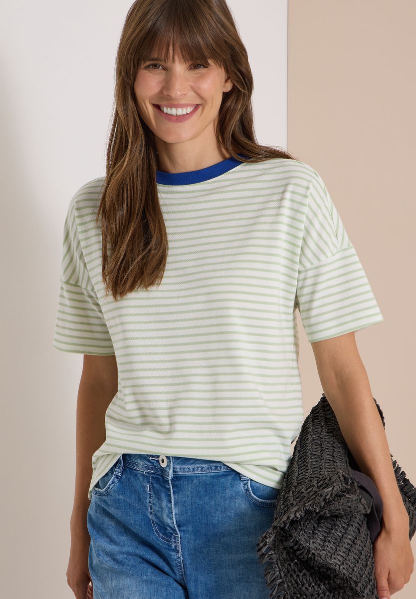 T-Shirt mit Streifen und Kontrastdetail