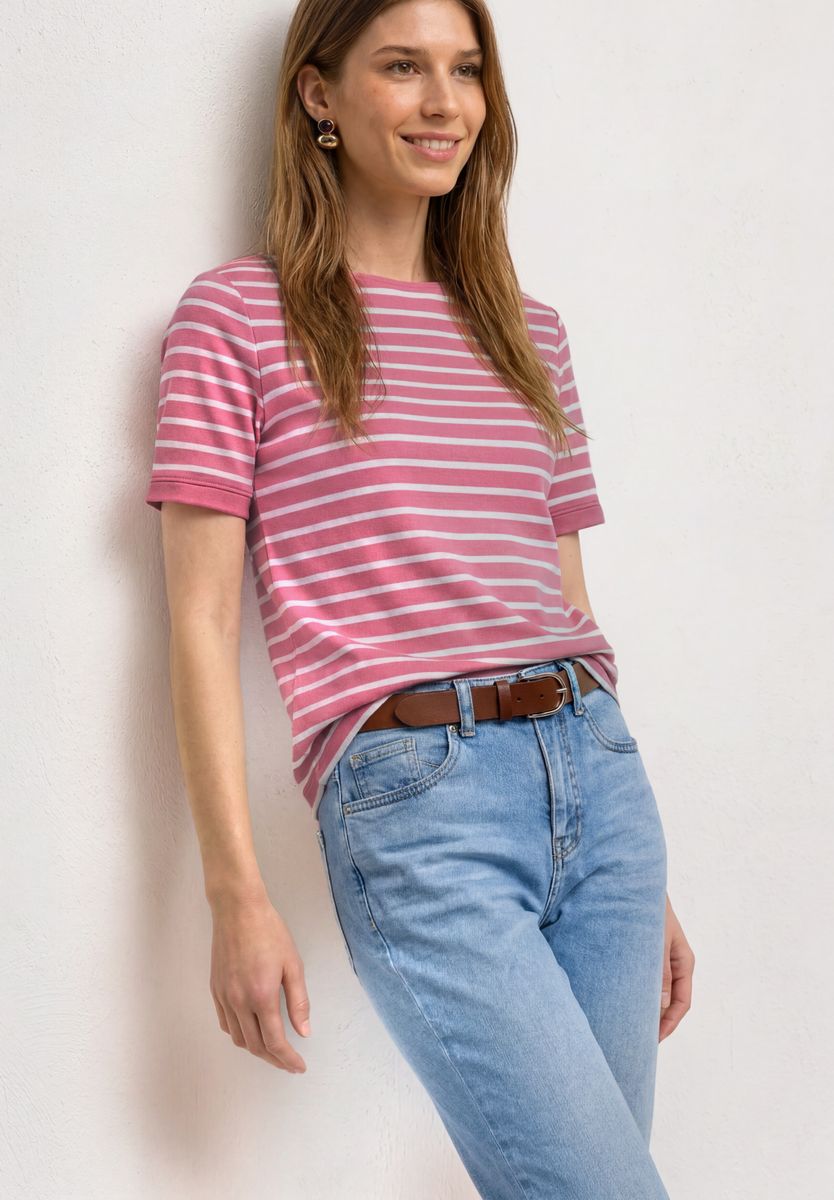 T-Shirt mit Boat Neck und Streifen