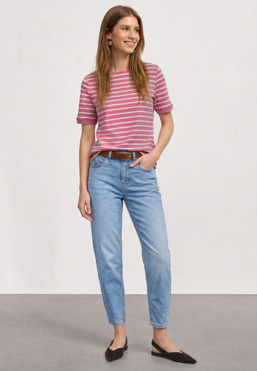 T-Shirt mit Boat Neck und Streifen