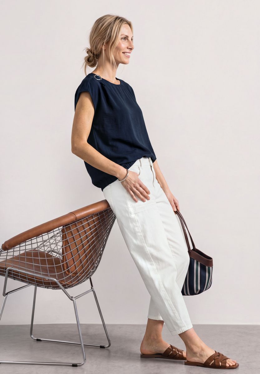 Blusenshirt mit Rundhals und Schnallendetail