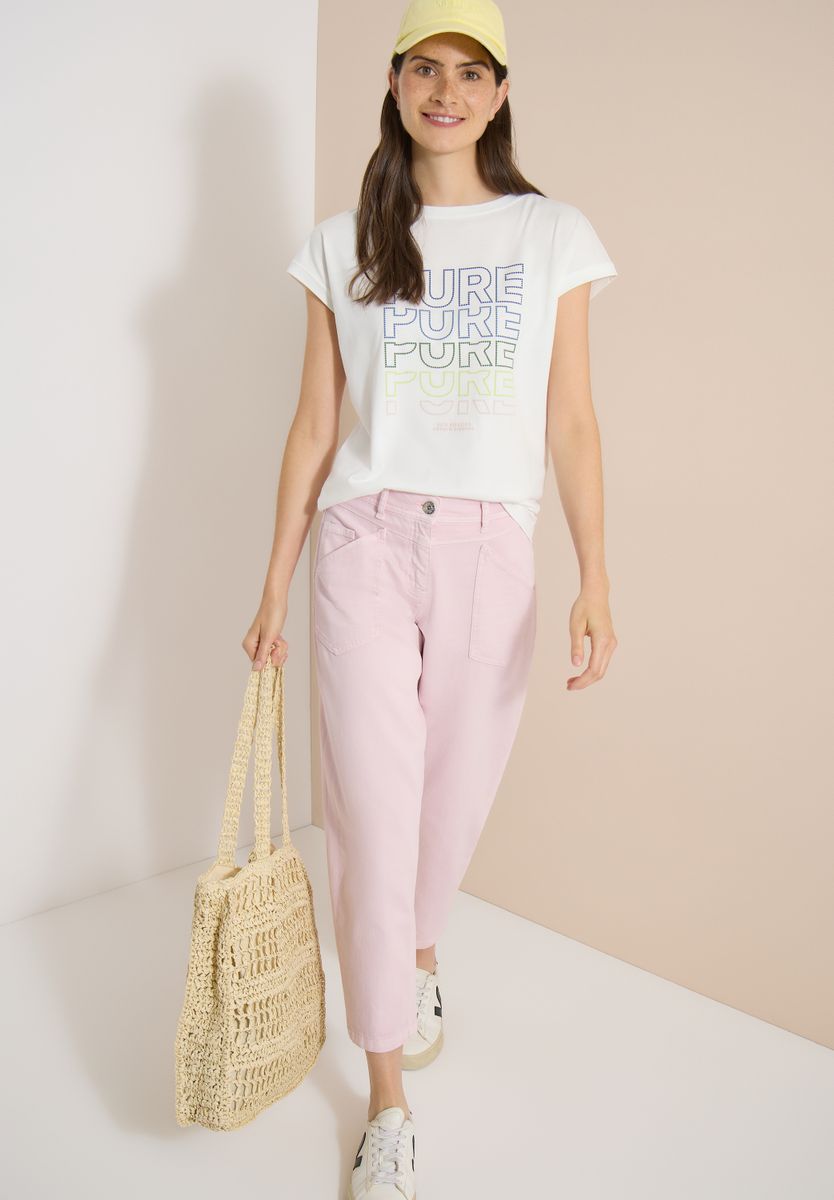 T-Shirt mit Boat Neck und Frontprint
