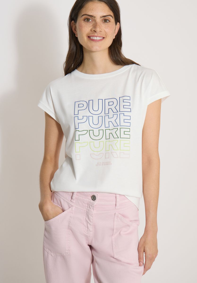 T-Shirt mit Boat Neck und Frontprint
