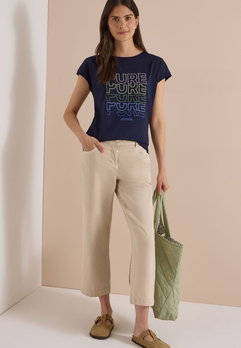 T-Shirt mit Boat Neck und Frontprint
