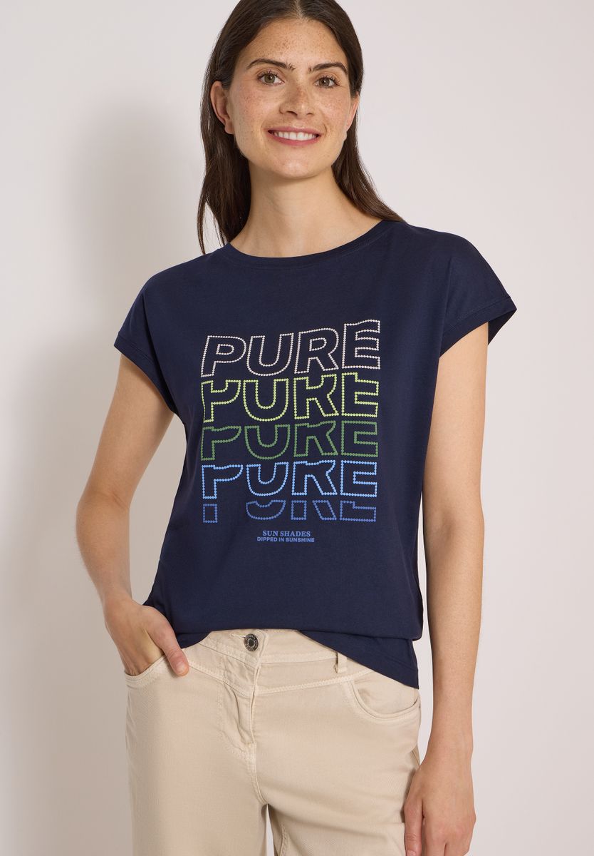 T-Shirt mit Boat Neck und Frontprint