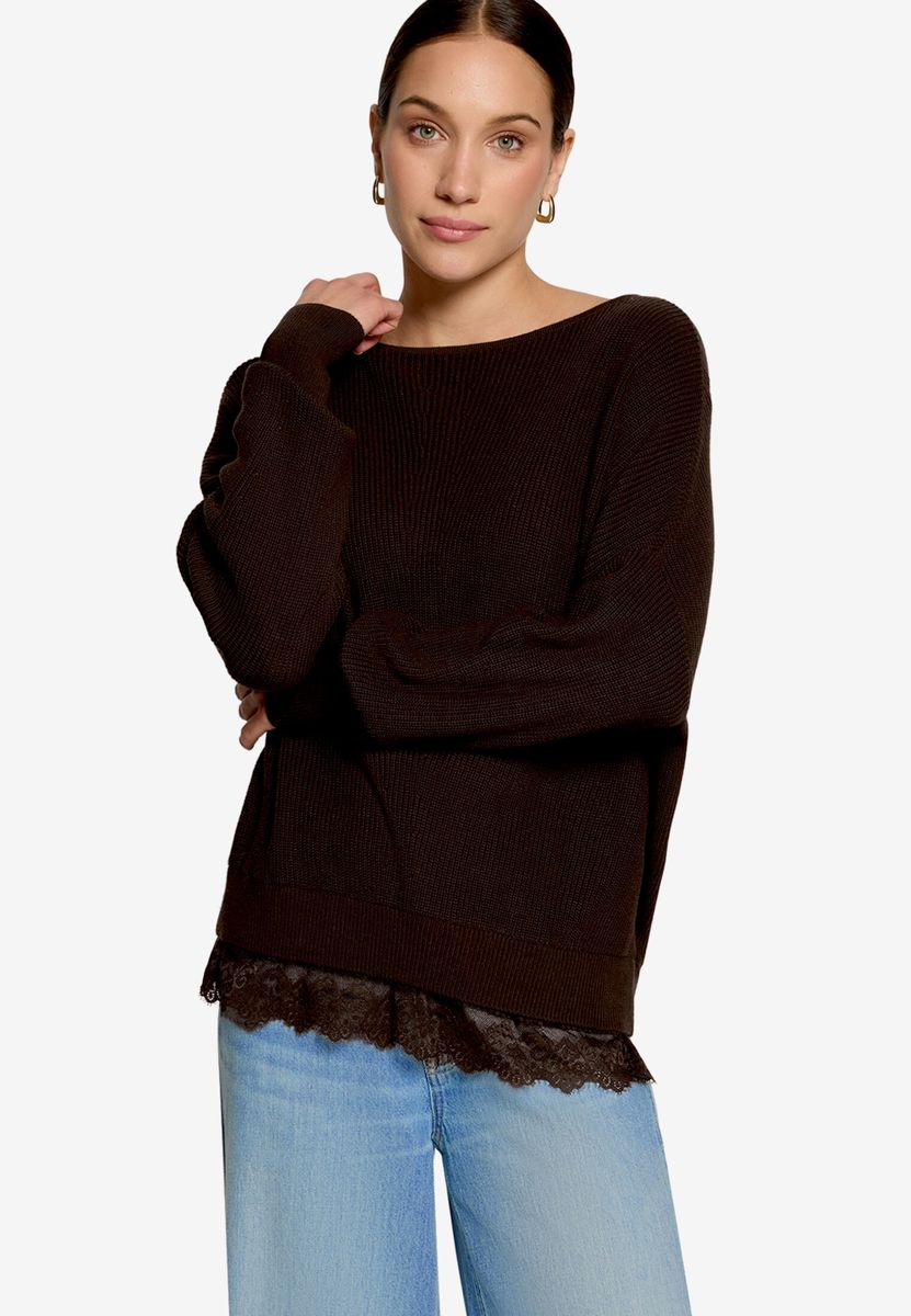 Strickpullover mit Spitzenkante