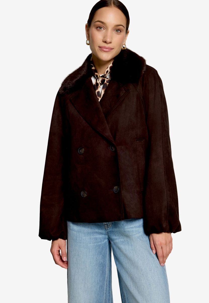 Velourslederjacke mit Kunstfellkragen
