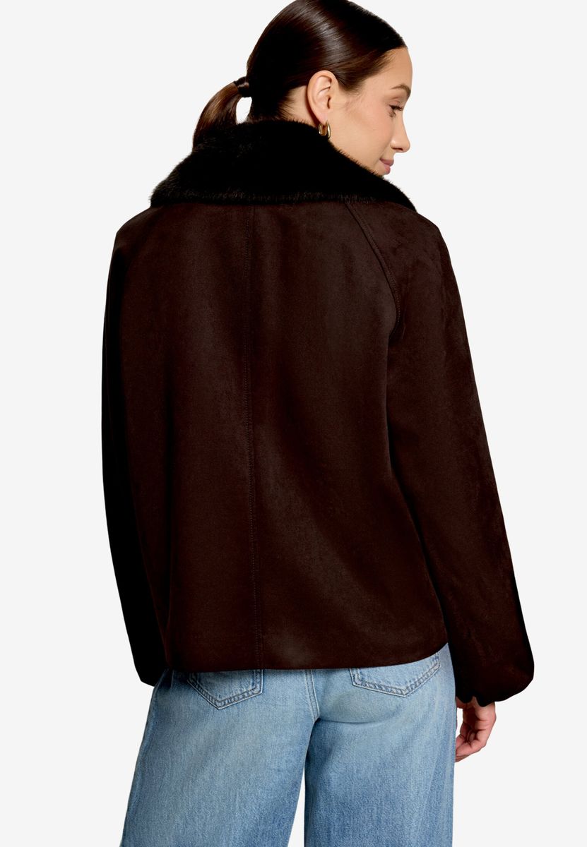 Velourslederjacke mit Kunstfellkragen