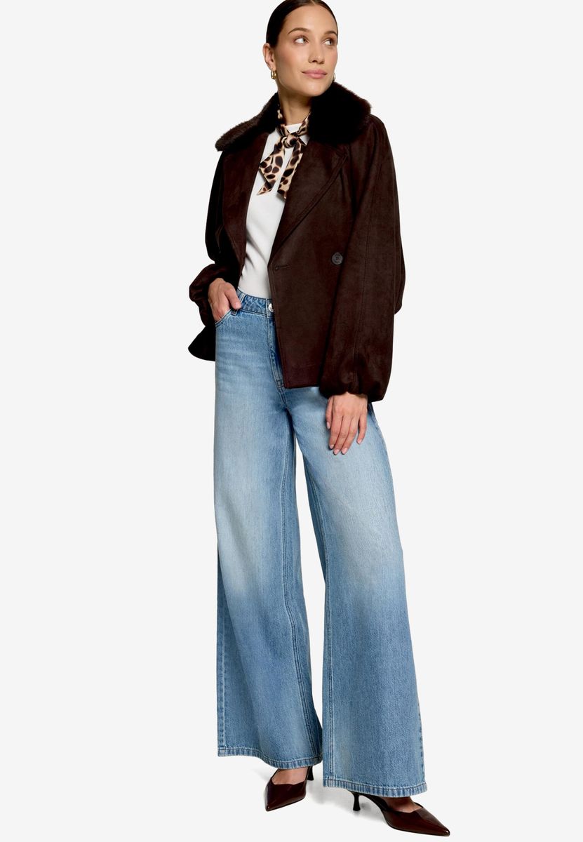 Velourslederjacke mit Kunstfellkragen
