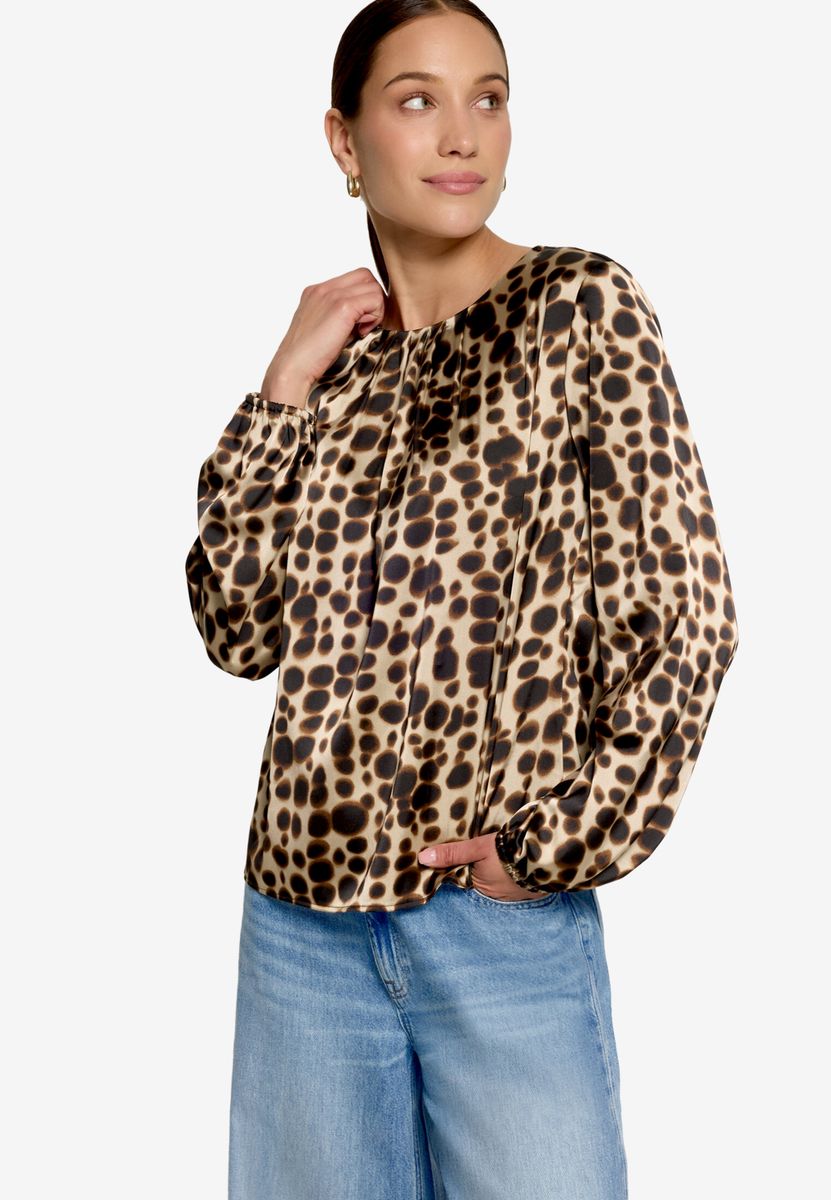 Gemusterte Satin-Bluse  mit Rundhalsausschnitt
