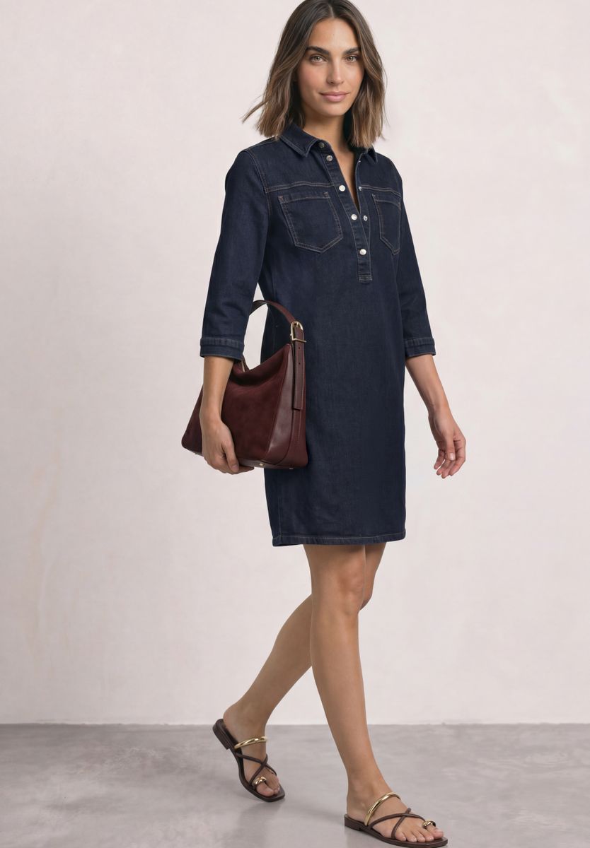 Knielanges Denim Kleid mit 3/4-Arm