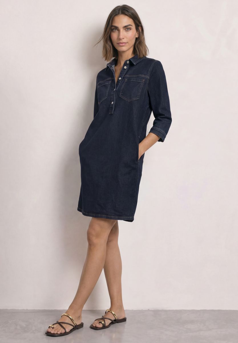 Knielanges Denim Kleid mit 3/4-Arm
