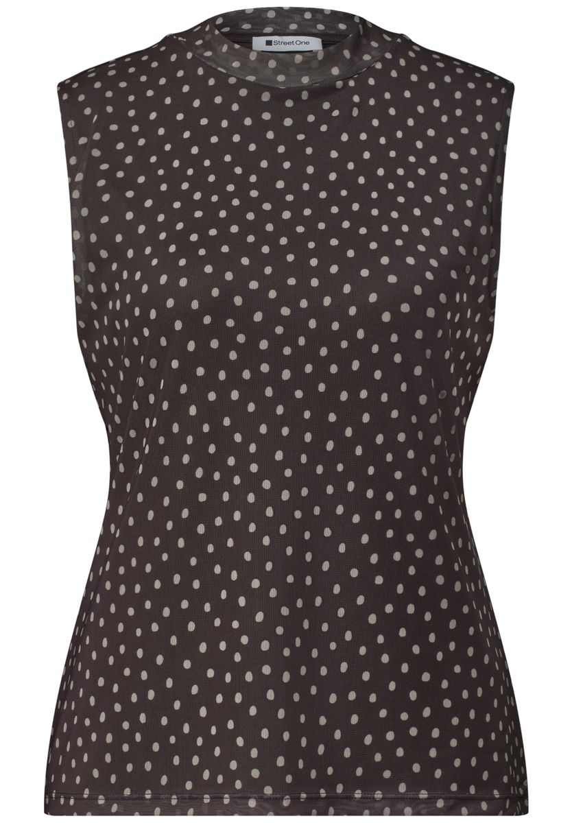 Turtle Neck Top aus Mesh mit Print