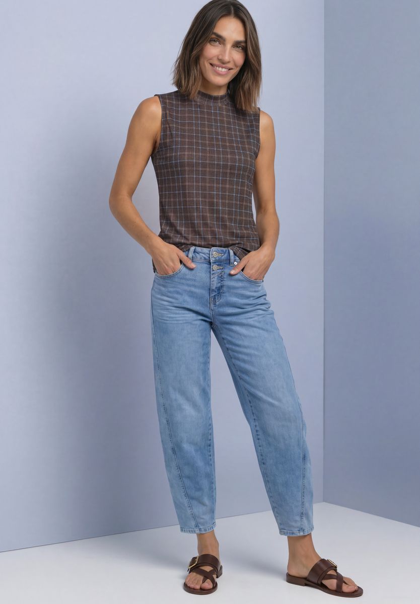 Turtle Neck Top aus Mesh mit Print