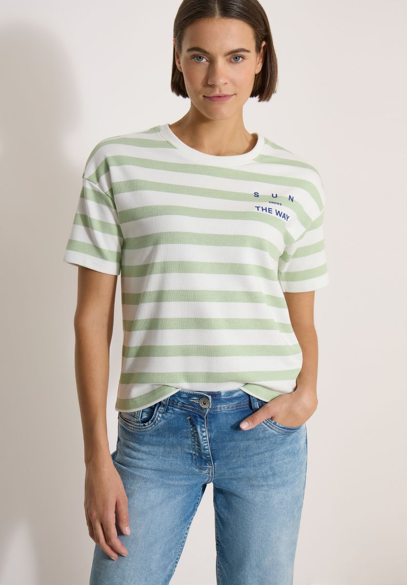 Halbarm Shirt mit Streifen und Wording-Detail