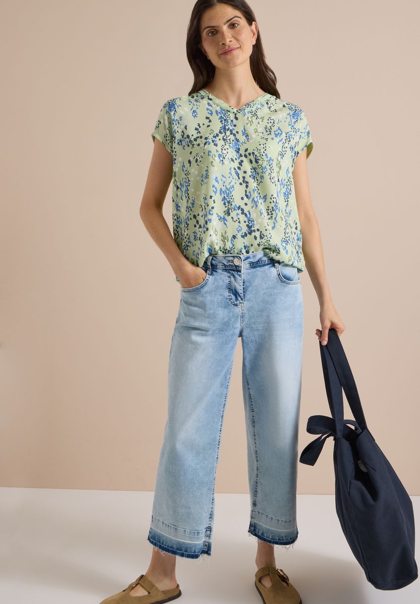Kurzarm Blusenshirt mit Strukturmix