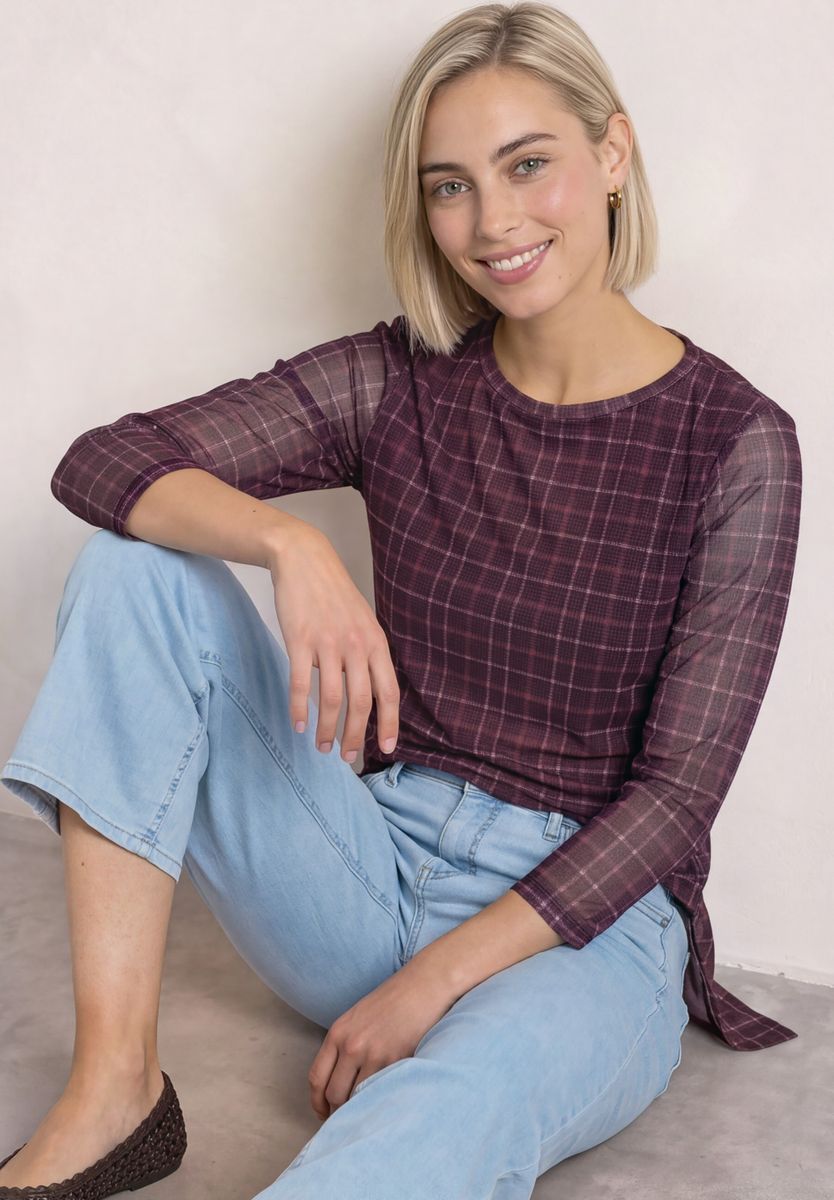 3/4-Arm Shirt aus Mesh mit Print