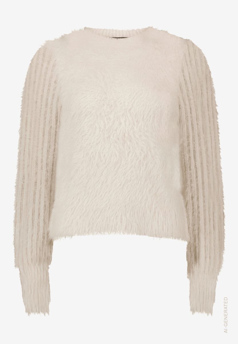 Flauschiger Damen Pullover  mit Stehkragen