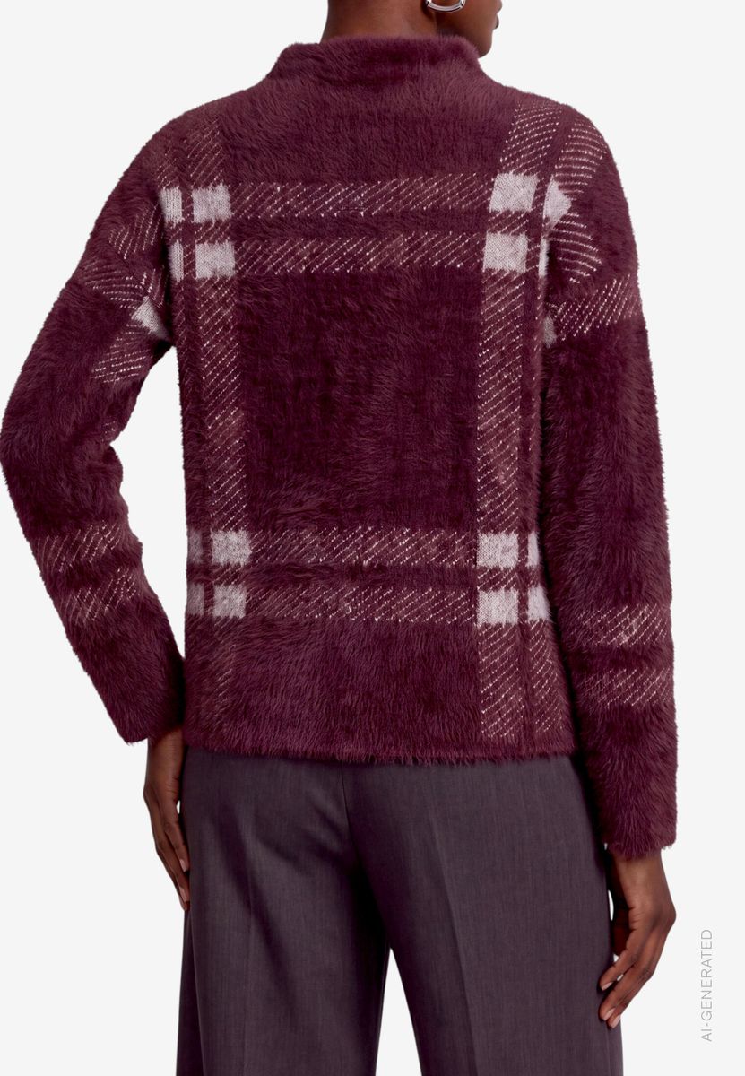 Damen Pullover kariert  mit Stehkragen
