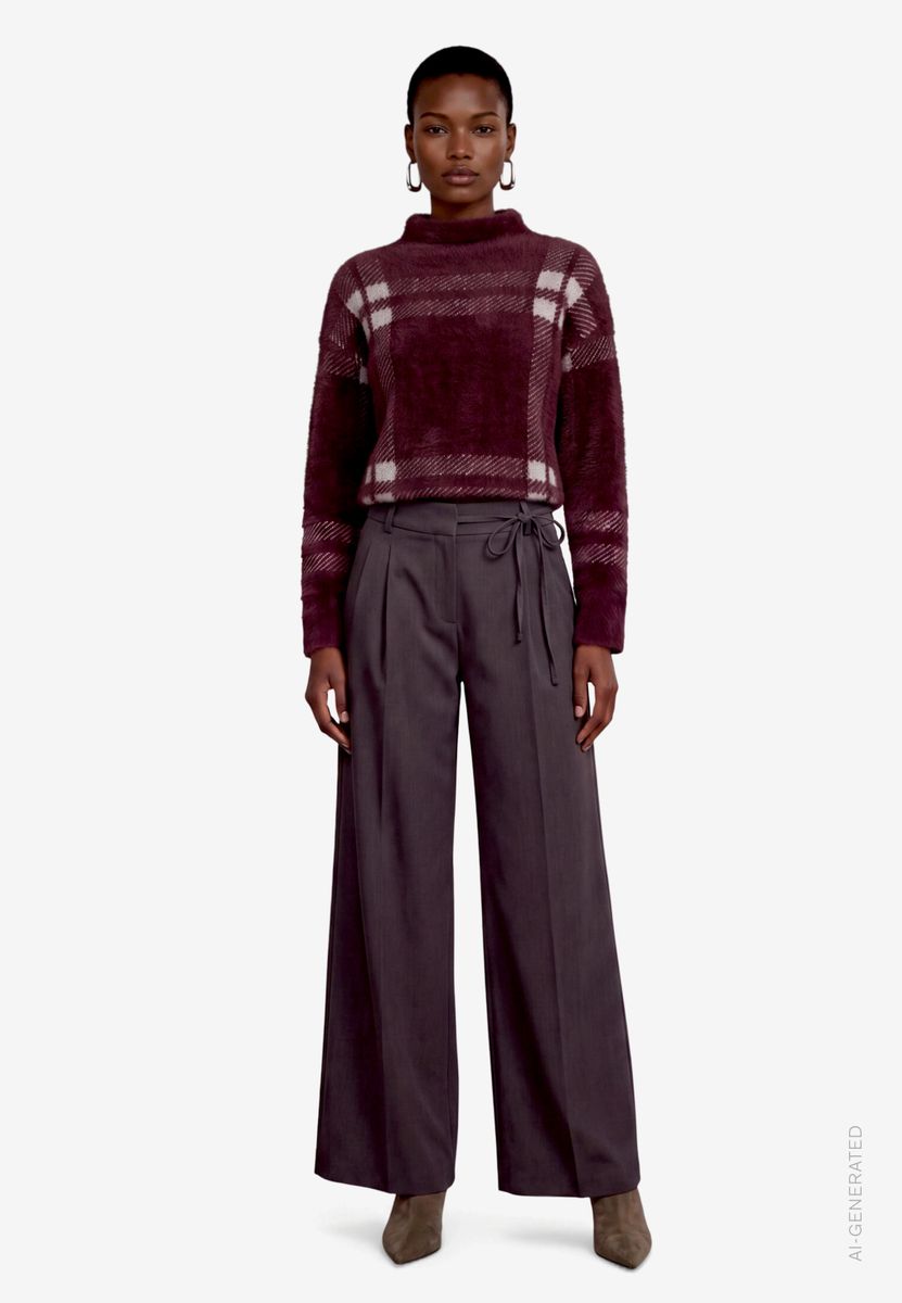 Damen Pullover kariert  mit Stehkragen