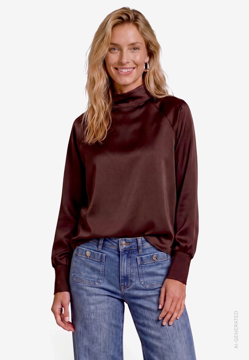 Damen Satinbluse   mit Stehkragen