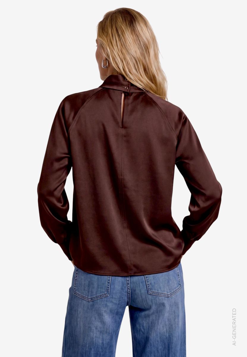 Damen Satinbluse   mit Stehkragen