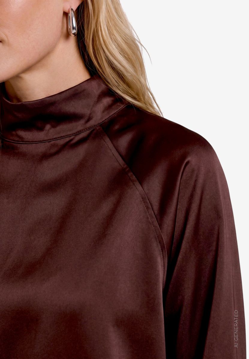 Damen Satinbluse   mit Stehkragen