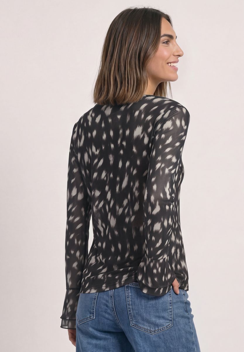 Shirt aus Mesh mit langen Volant-Ärmeln