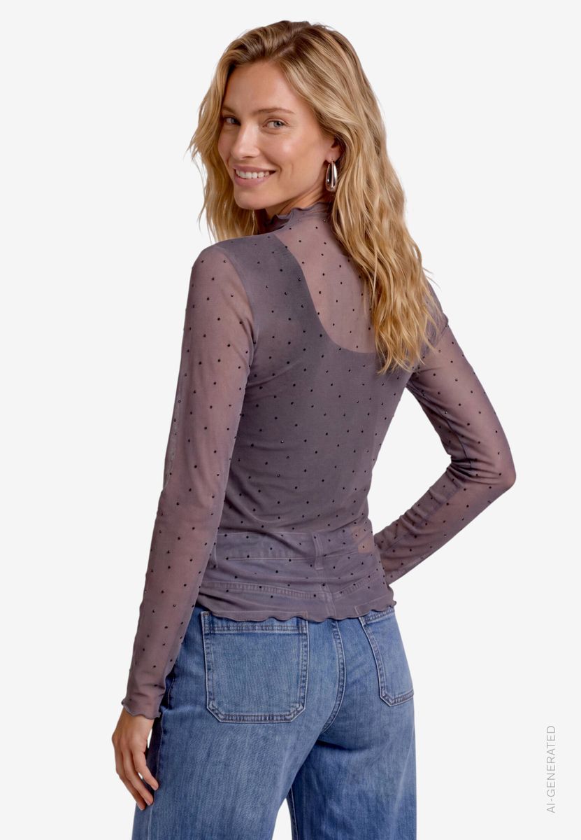 Damen Mesh-Shirt mit Glitzersteinen