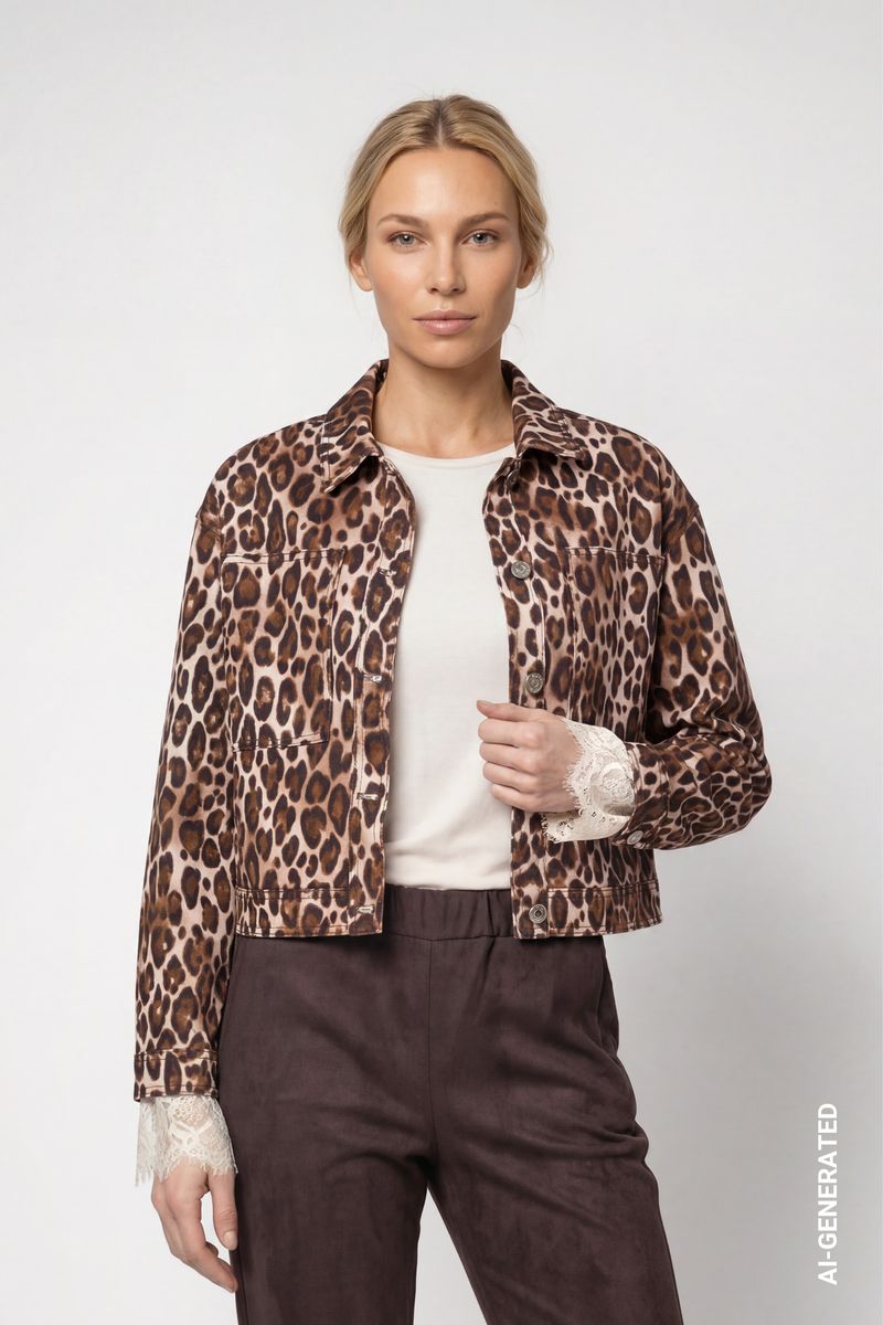 Jeansjacke mit Leomuster