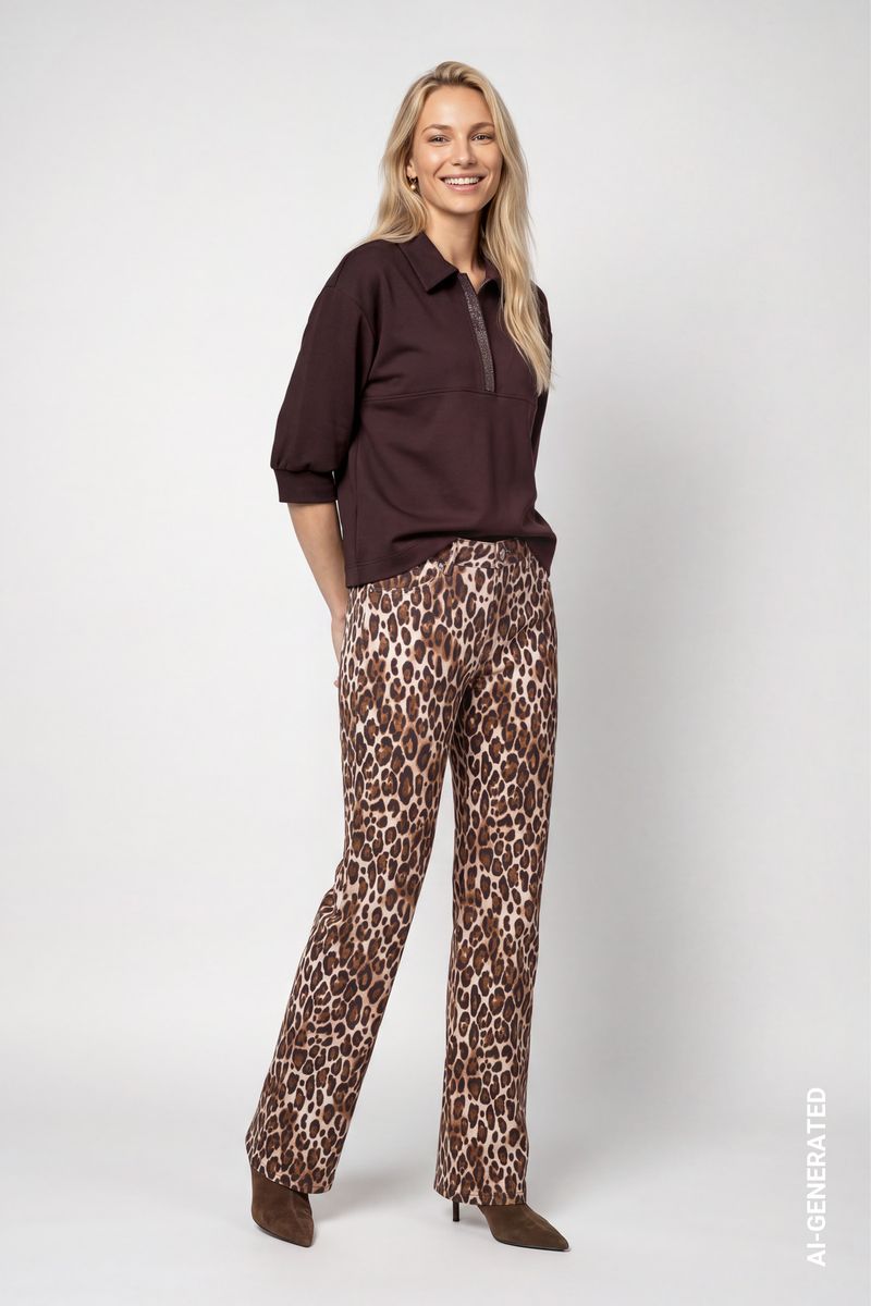 Wide Leg Jeans mit Leomuster