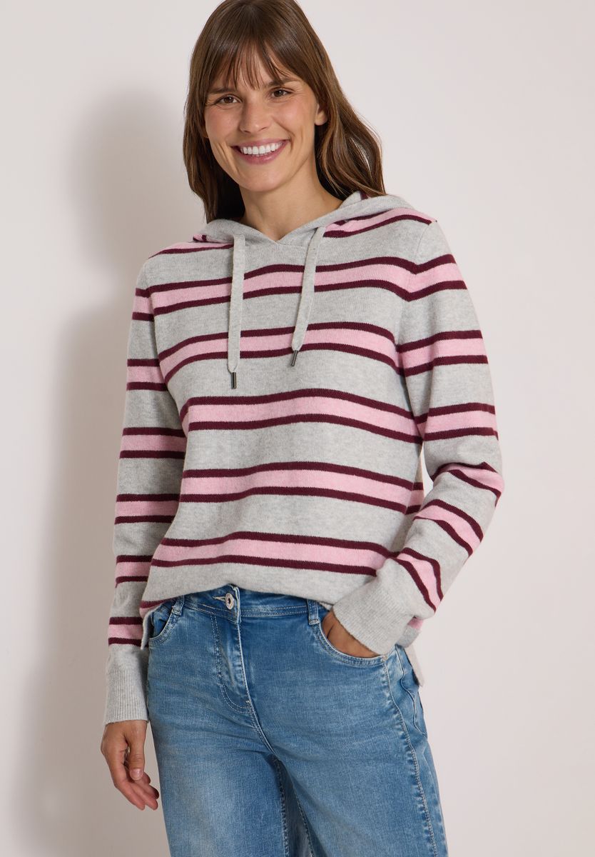 Langarm Pullover mit Kapuze und Streifen