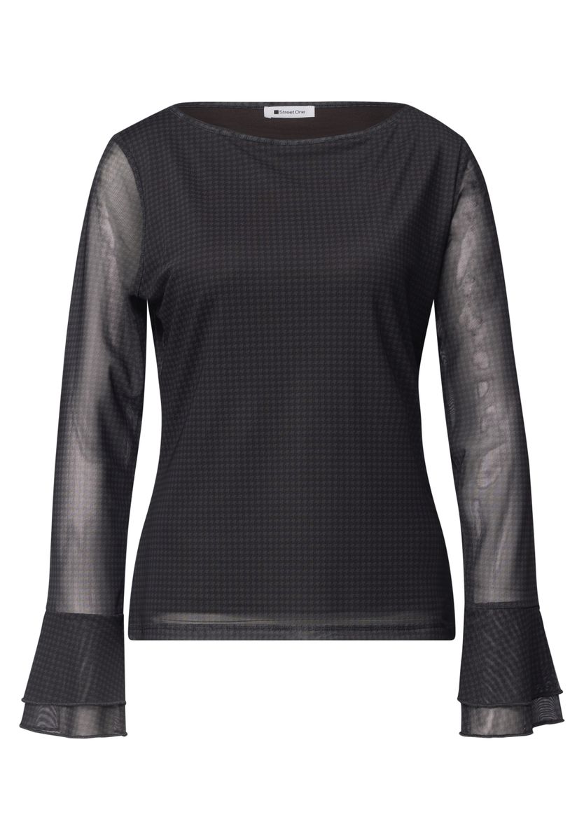 Shirt aus Mesh mit langen Volant-Ärmeln