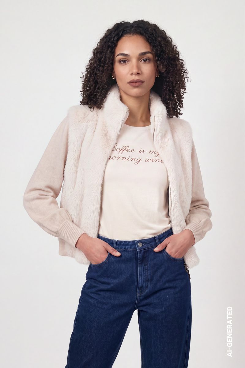 Strickjacke mit Kunstfell