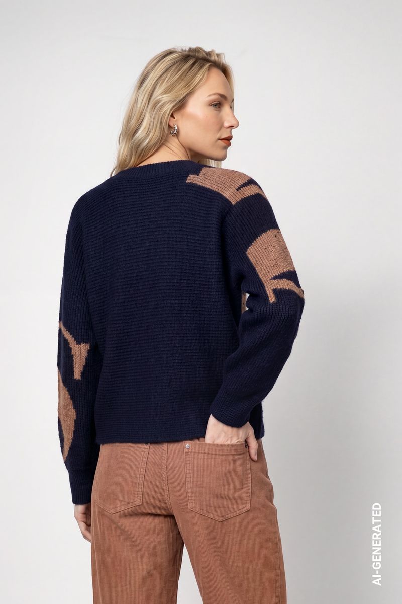 Strickpullover mit Buchstaben-Intarsie-Muster