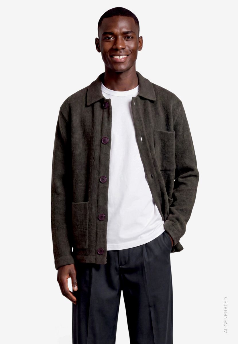 Herren Strickjacke aus Bouclé mit Hemdkragen
