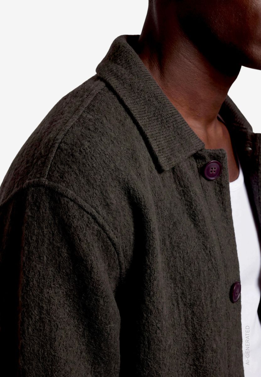 Herren Strickjacke aus Bouclé mit Hemdkragen