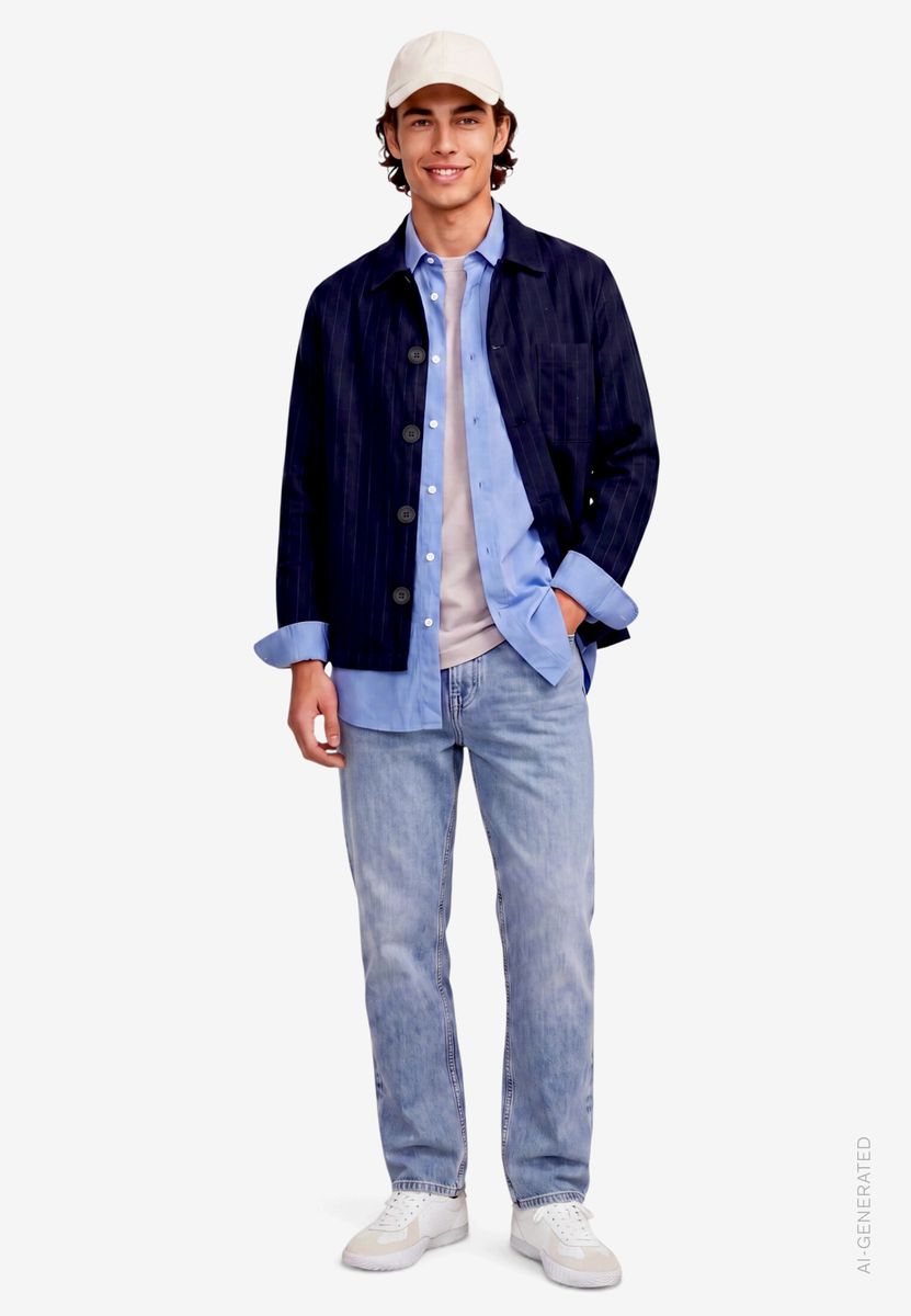 Herren Overshirt  im Regular Fit mit Streifen