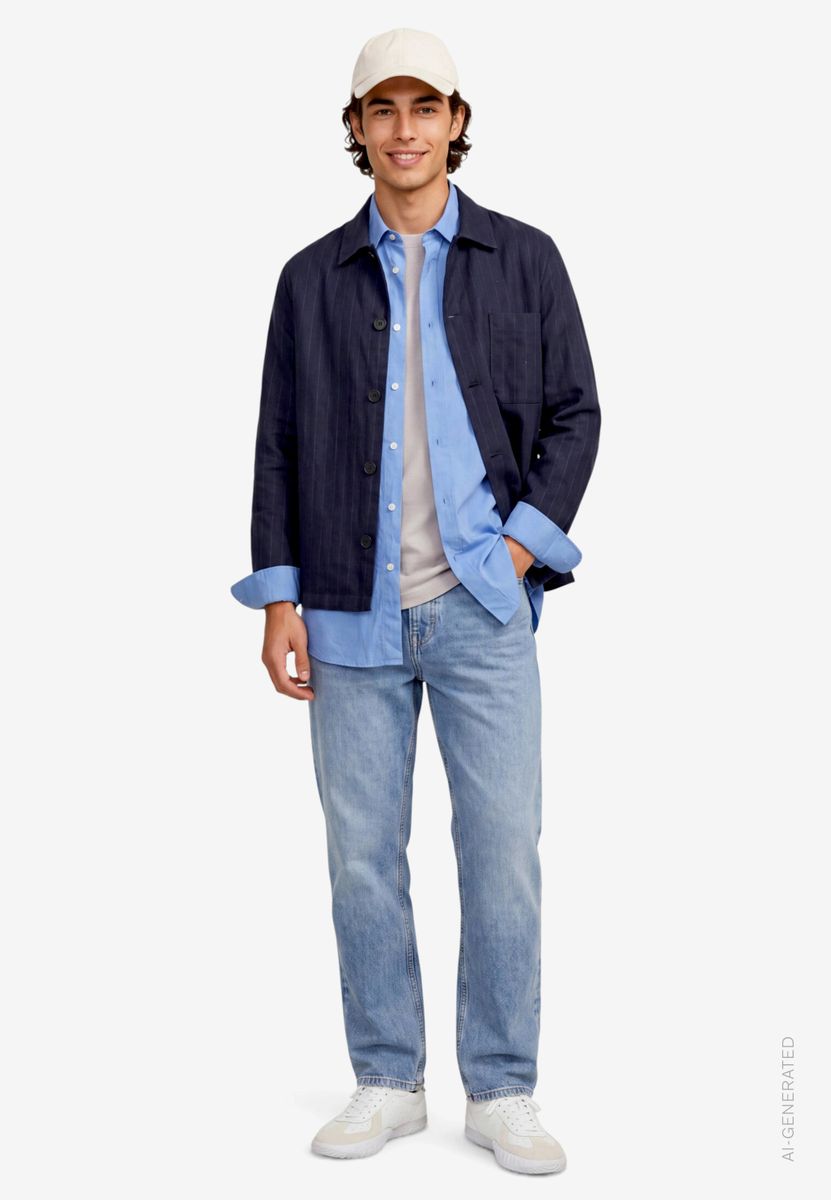 Herren Overshirt  im Regular Fit mit Streifen